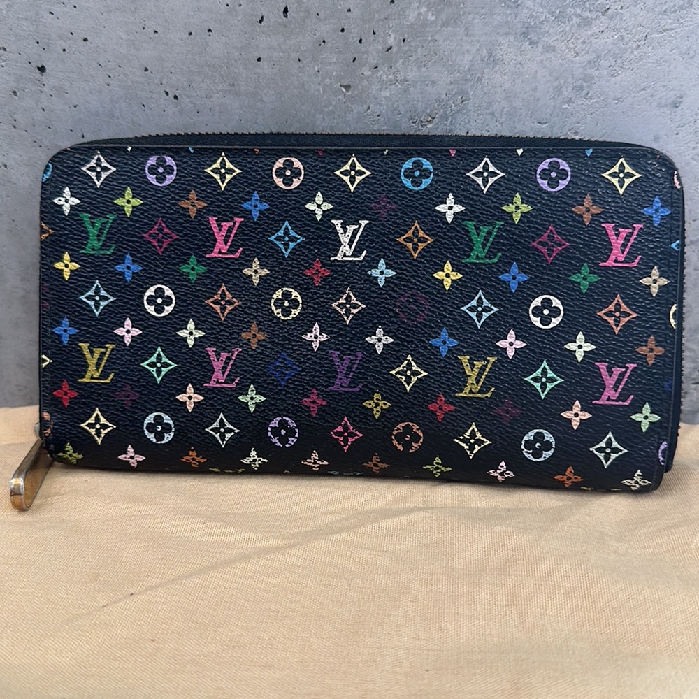 Louis Vuitton multicolor noir zippy zip around wallet murakami